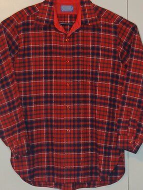 Pendleton Men's Large Pure Virgin Wool Red Plaid Flannel Shirt (0883E)